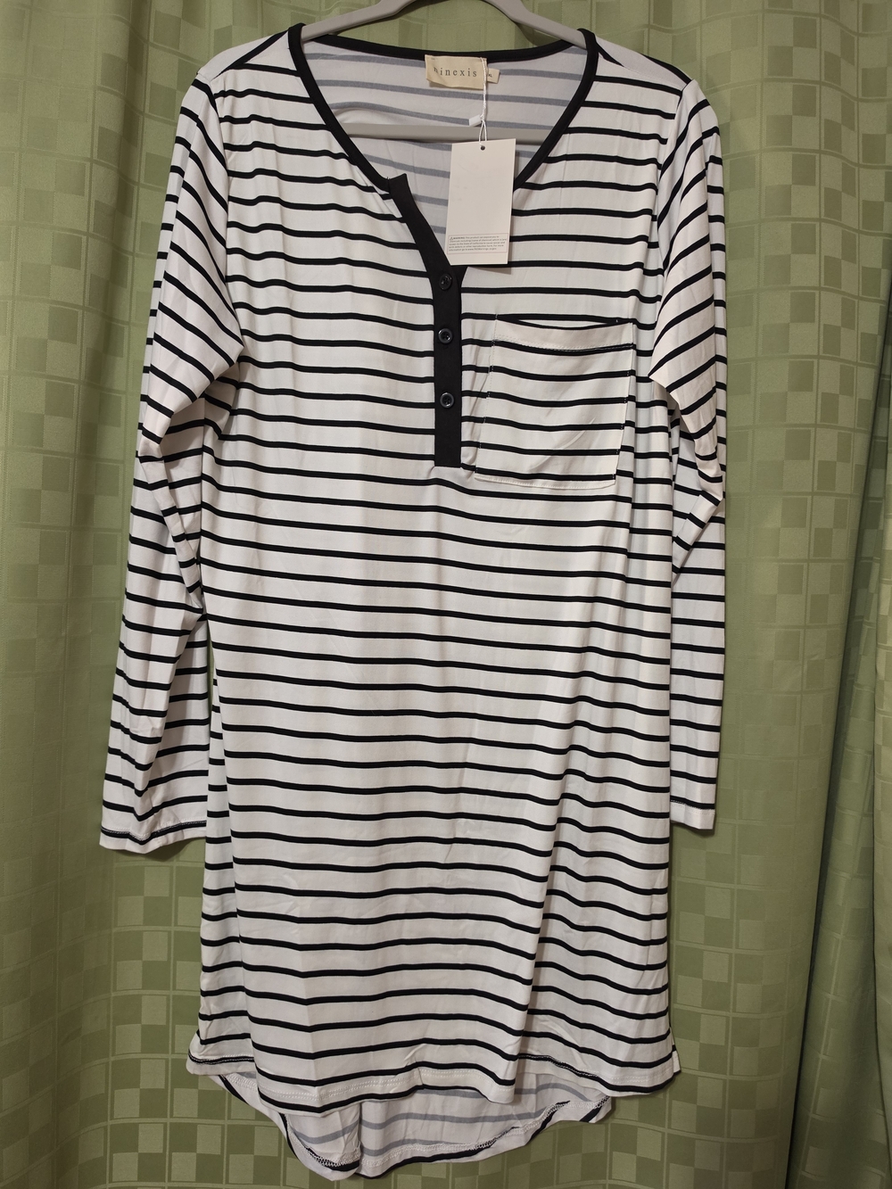 Ninexis Black & White Striped Henley Tunic